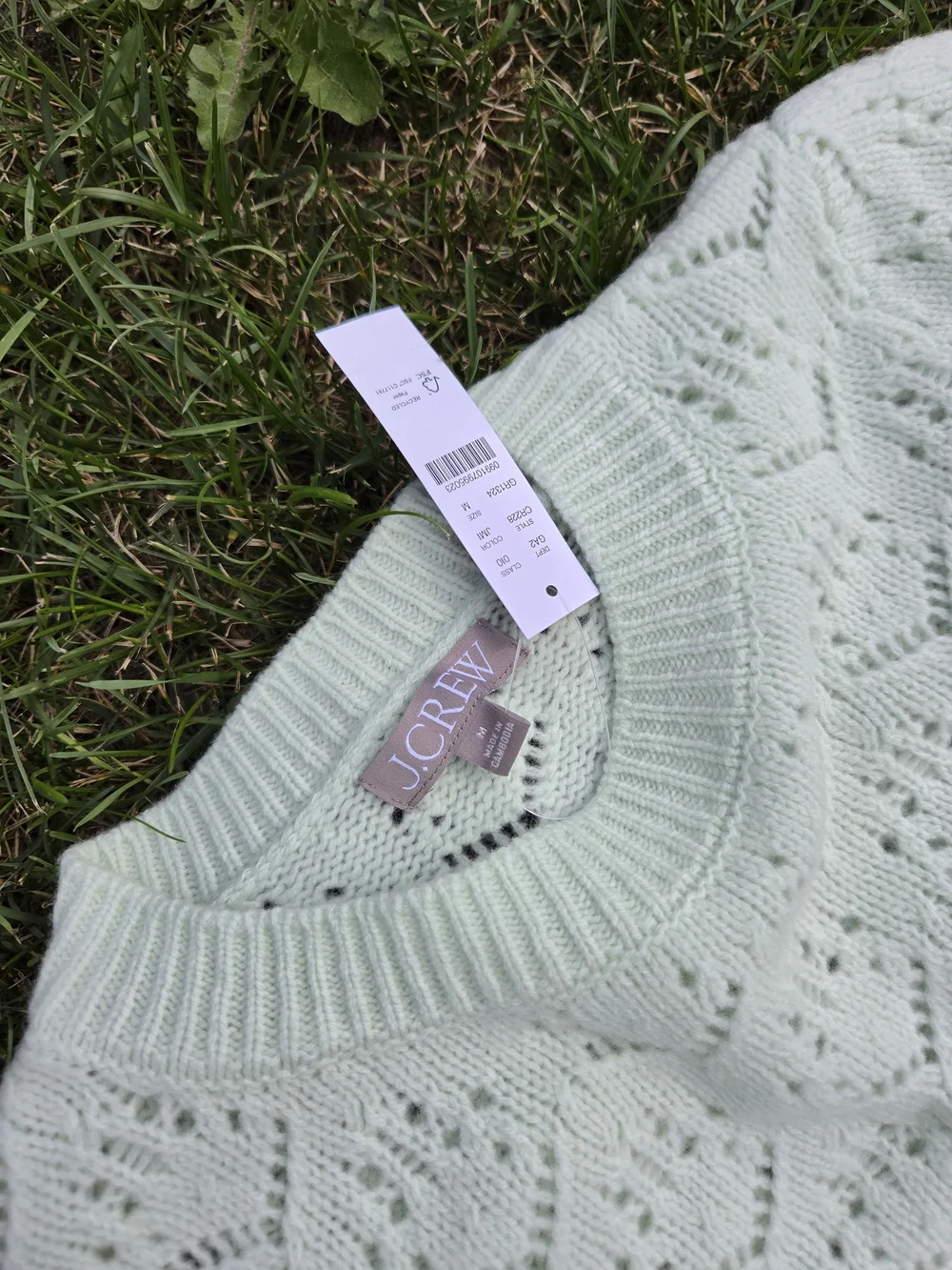 J. Crew Mint Green Pointelle Crewneck Sweater